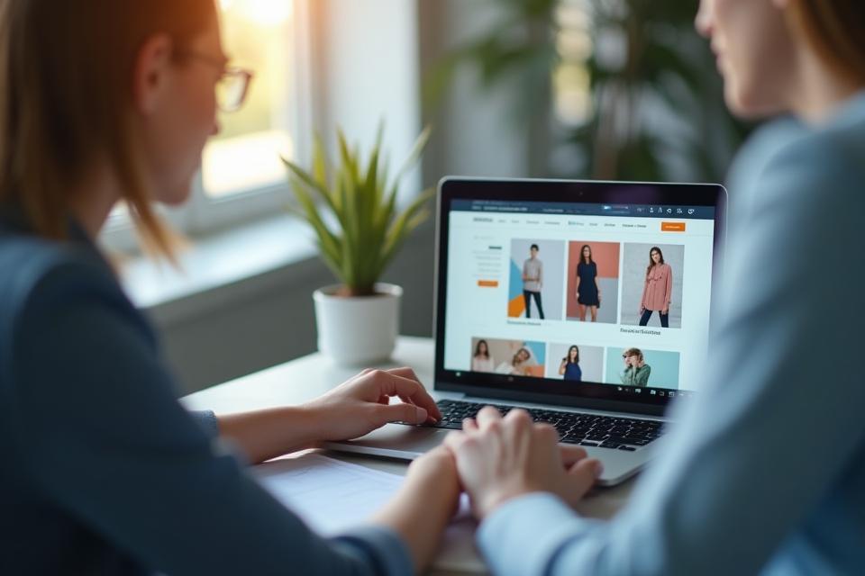 Modern image showcasing a fashion e-commerce interface and consulting session